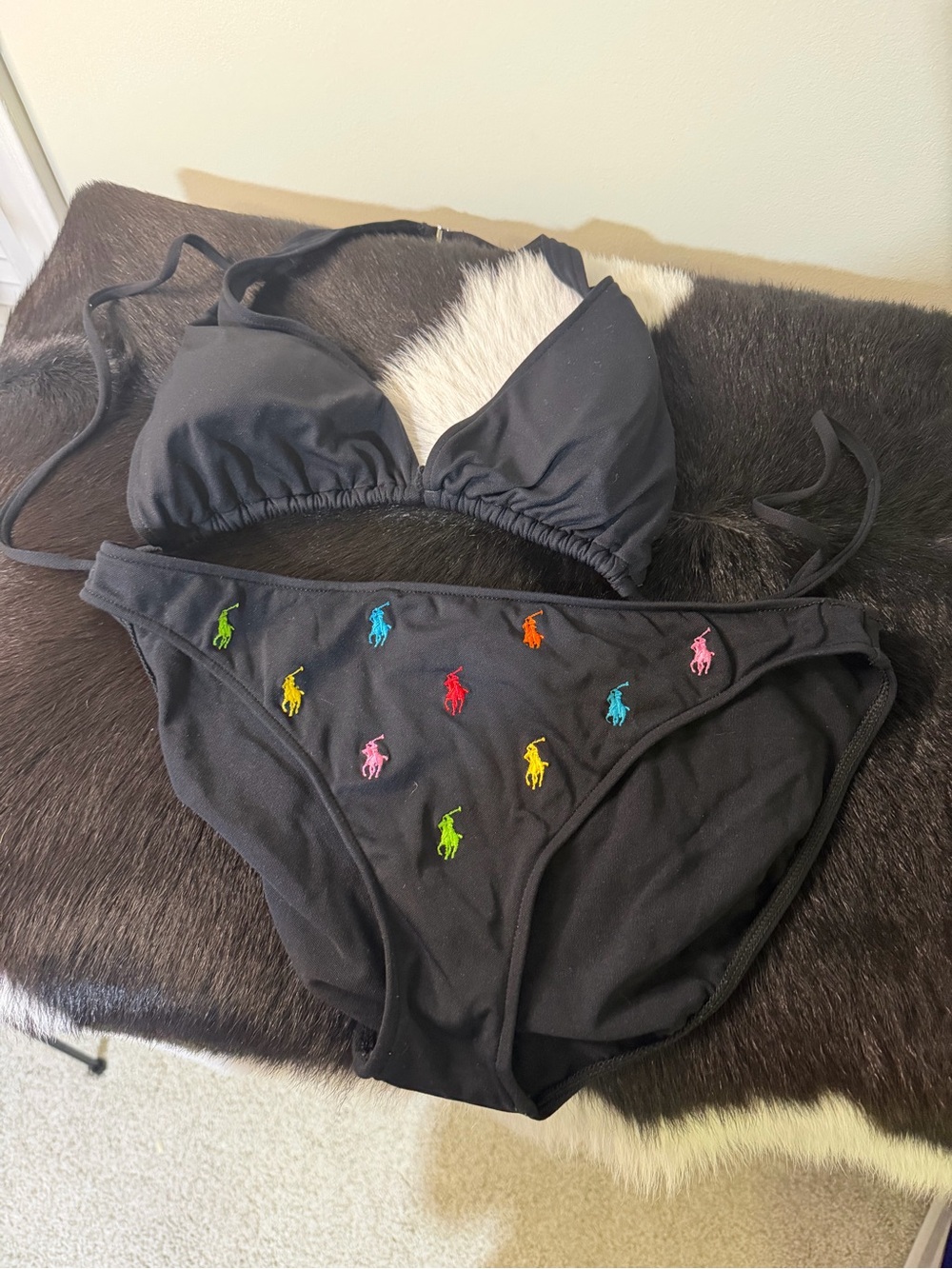 Polo by Ralph Lauren Black Bikini Set with Multicolor Pony Embroidery
